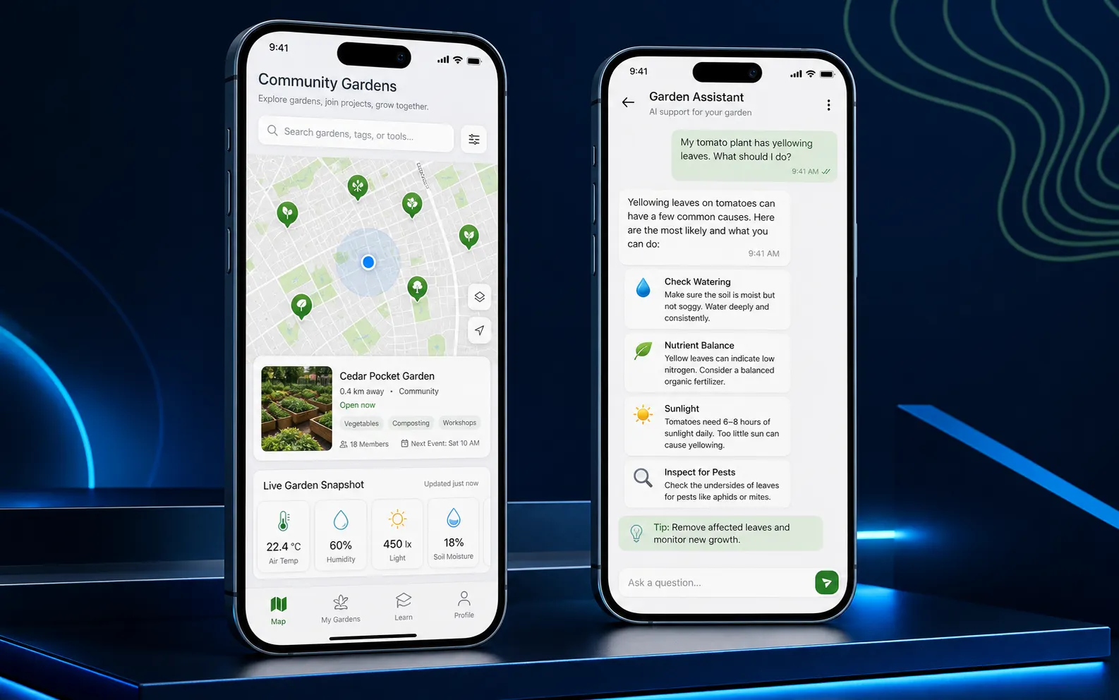 Mobile community-garden map with fictional data
