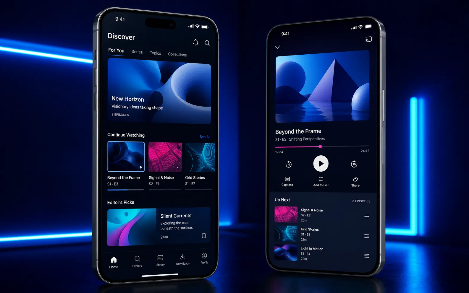 Synthetic home screen of a mobile media application